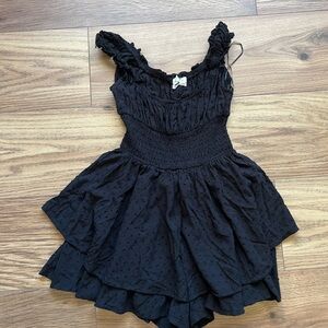 Urban Outfitters Rosie Smocked Tiered Black Ruffled Romper